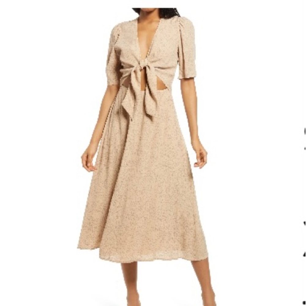 Wayf Rosalind front tie Tan Cheetah Dress in XS. NWT from Nordstrom